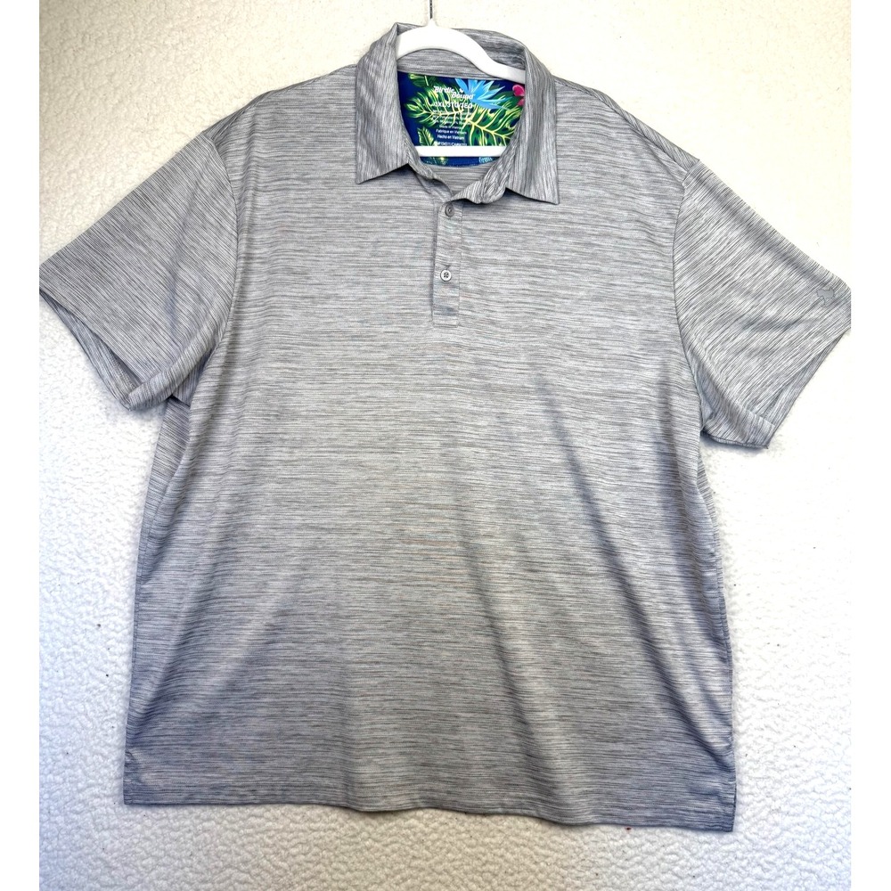 Birdie Bound Polo Shirt Mens 3XL Gray Striped Golf Performance Stretch Tropical